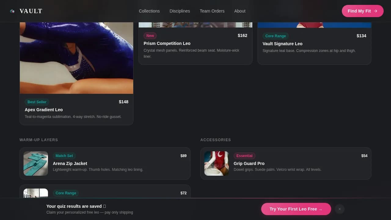 Leap — Premium Gymnastics Apparel Landing Page Template