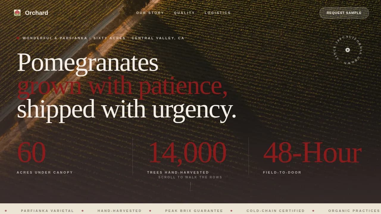 Harvest — Premium Pomegranate Estate Landing Page Template