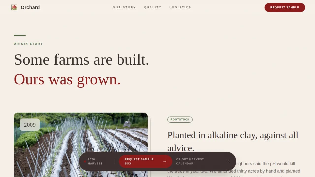 Harvest — Premium Pomegranate Estate Landing Page Template