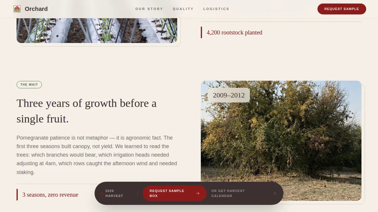Harvest — Premium Pomegranate Estate Landing Page Template