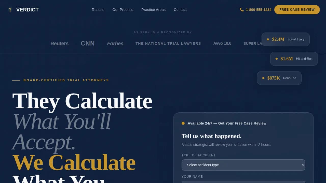 Justice — Expert Auto Accident Counsel Landing Page Template
