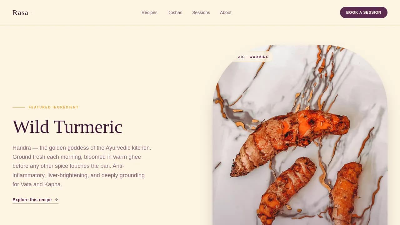 Rasa — Authentic Ayurvedic Wellness Landing Page Template