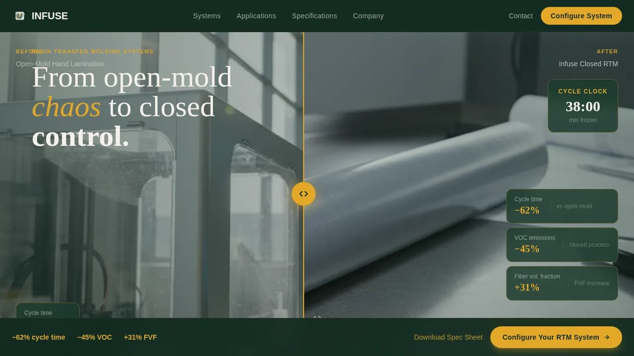 Infuse - Precision RTM Process Manufacturing Landing Page Template