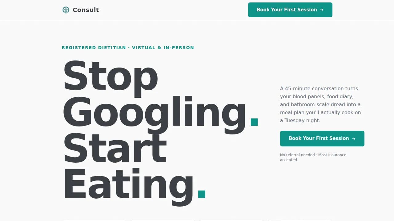 Dietitian Specialist Booking Website Template