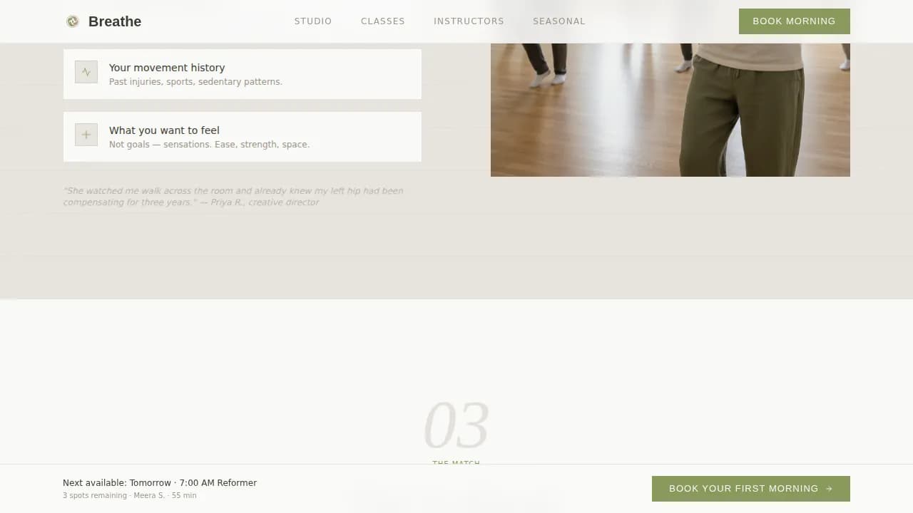 Boutique Pilates Studio Booking Website Template