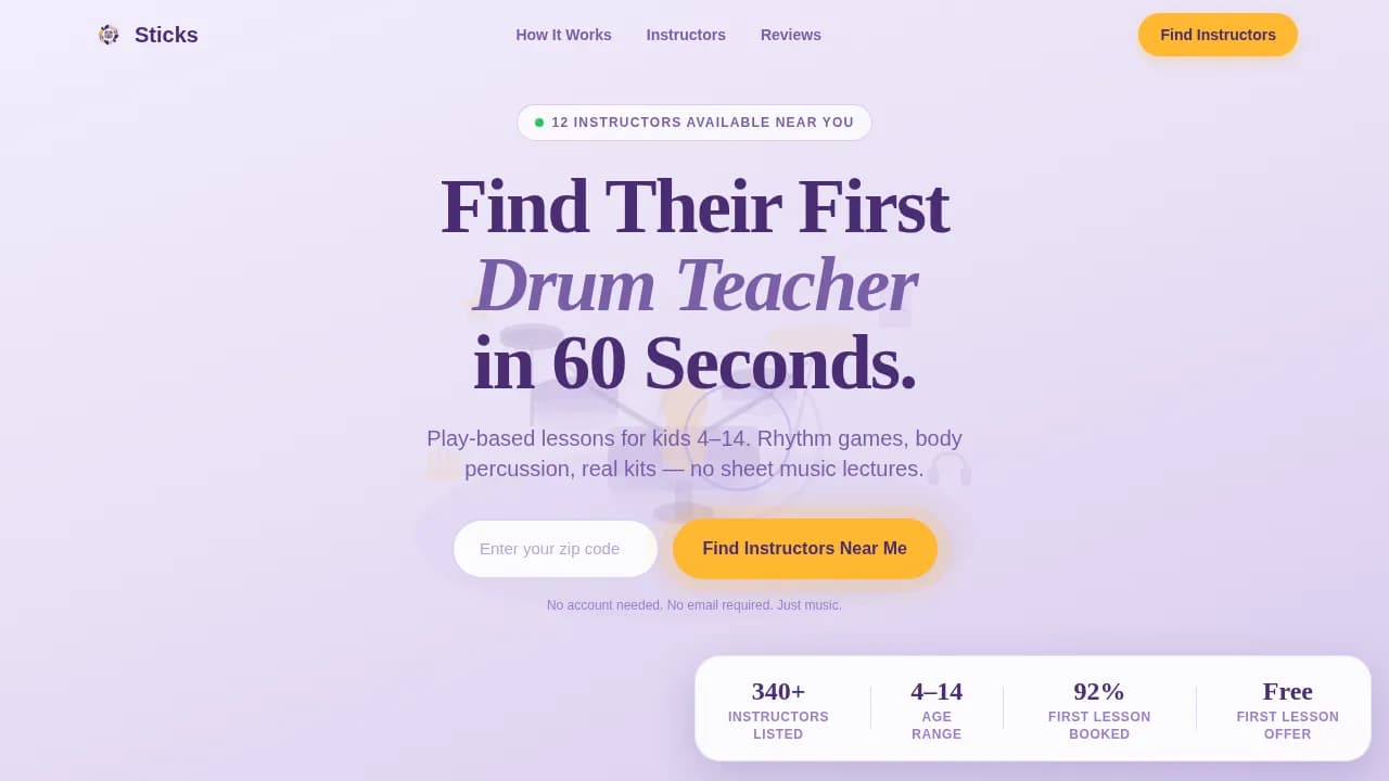 Sticks — Expert Percussion Mentor Landing Page Template