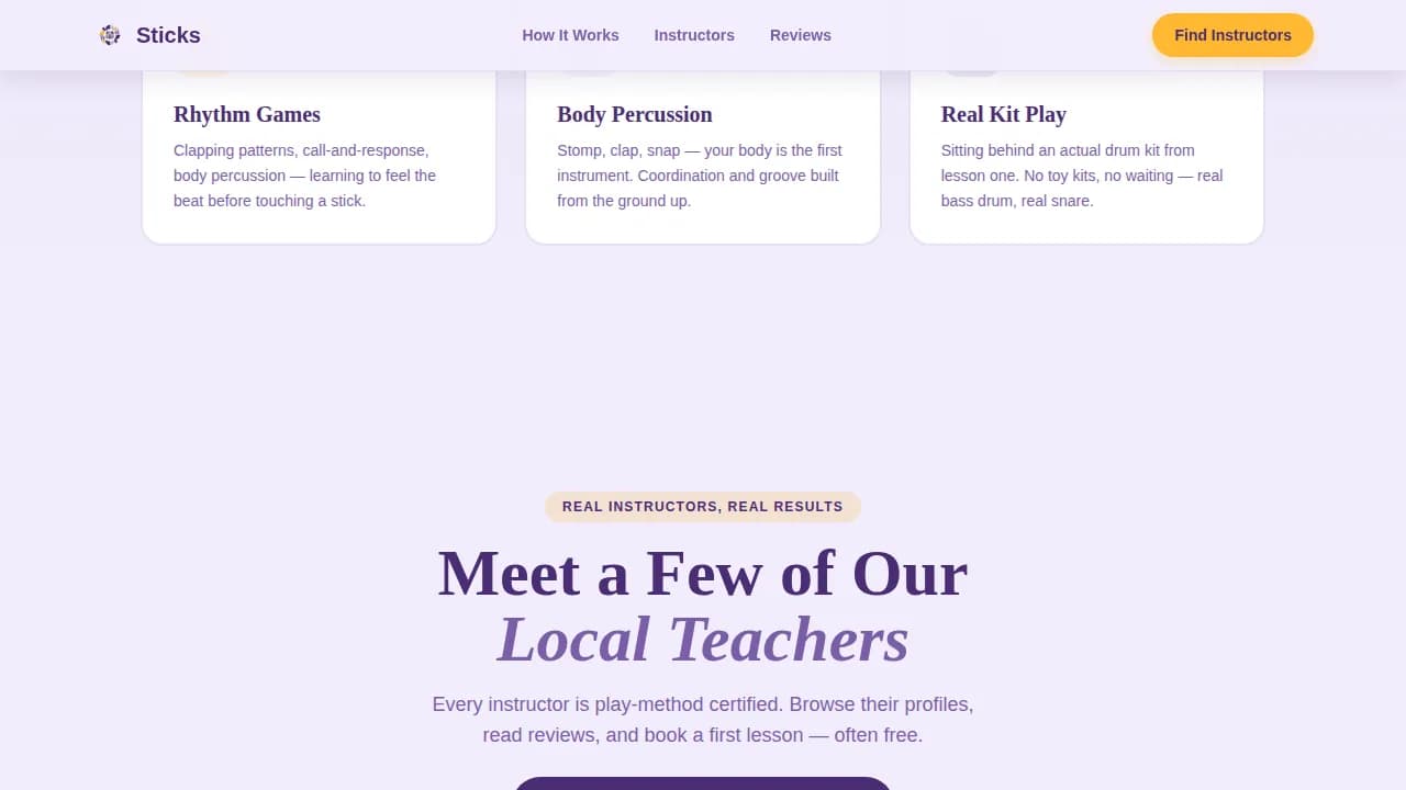 Sticks — Expert Percussion Mentor Landing Page Template