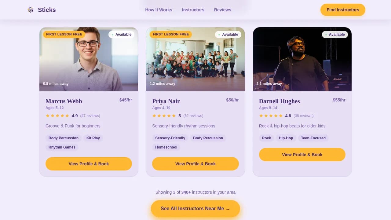 Sticks — Expert Percussion Mentor Landing Page Template
