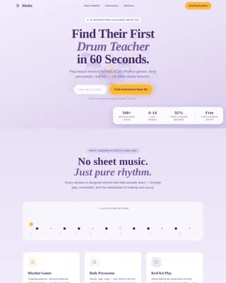 Sticks — Expert Percussion Mentor Landing Page Template