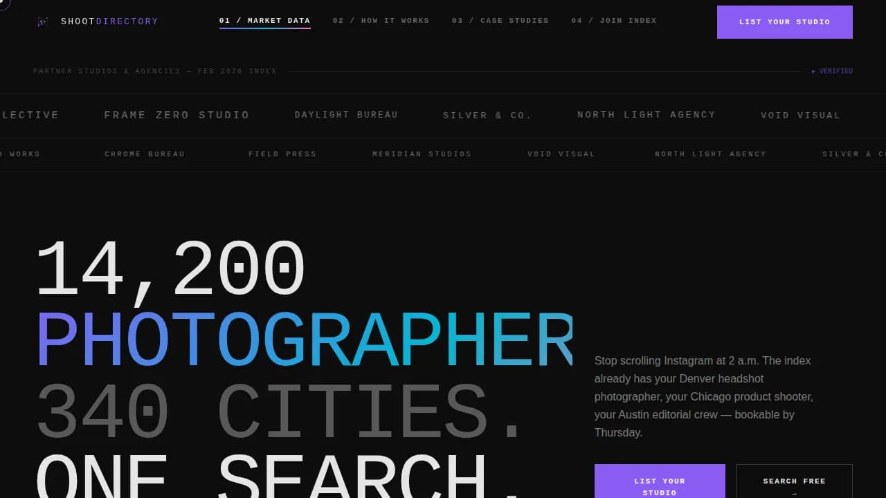 Shootdirectory — Curated Visual Artist Landing Page Template