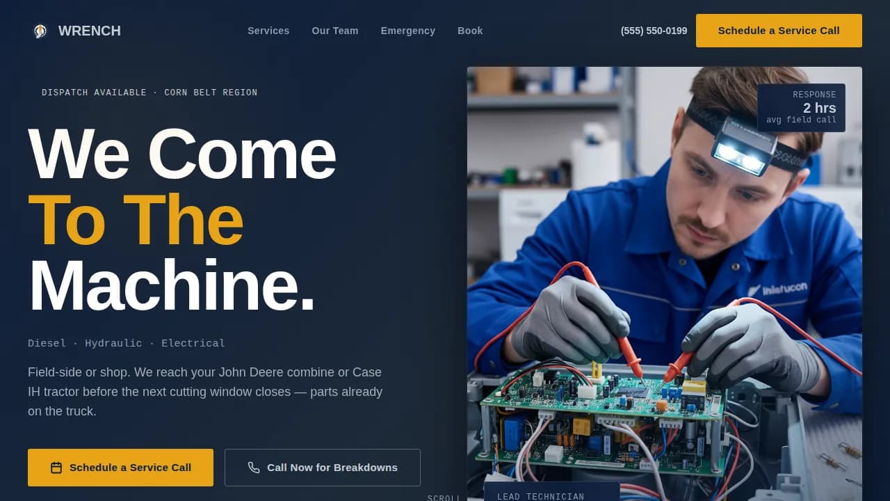 Wrench — Expert Agricultural Maintenance Landing Page Template