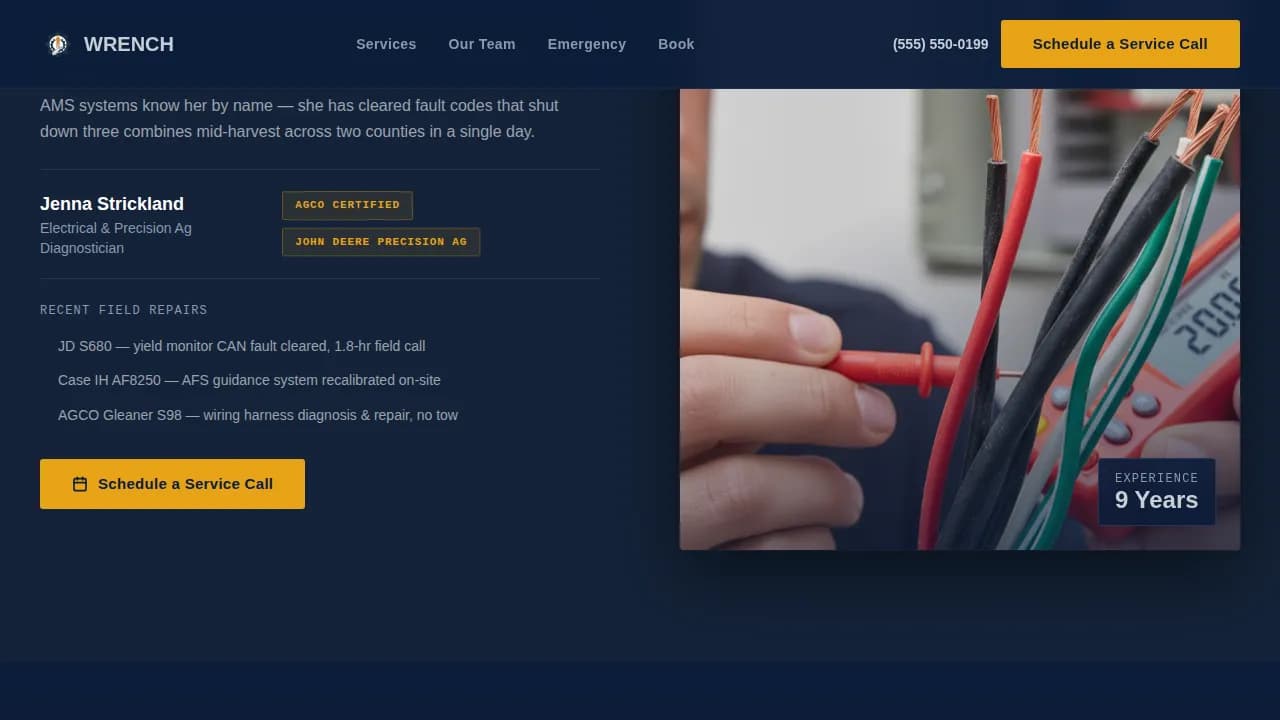 Wrench — Expert Agricultural Maintenance Landing Page Template