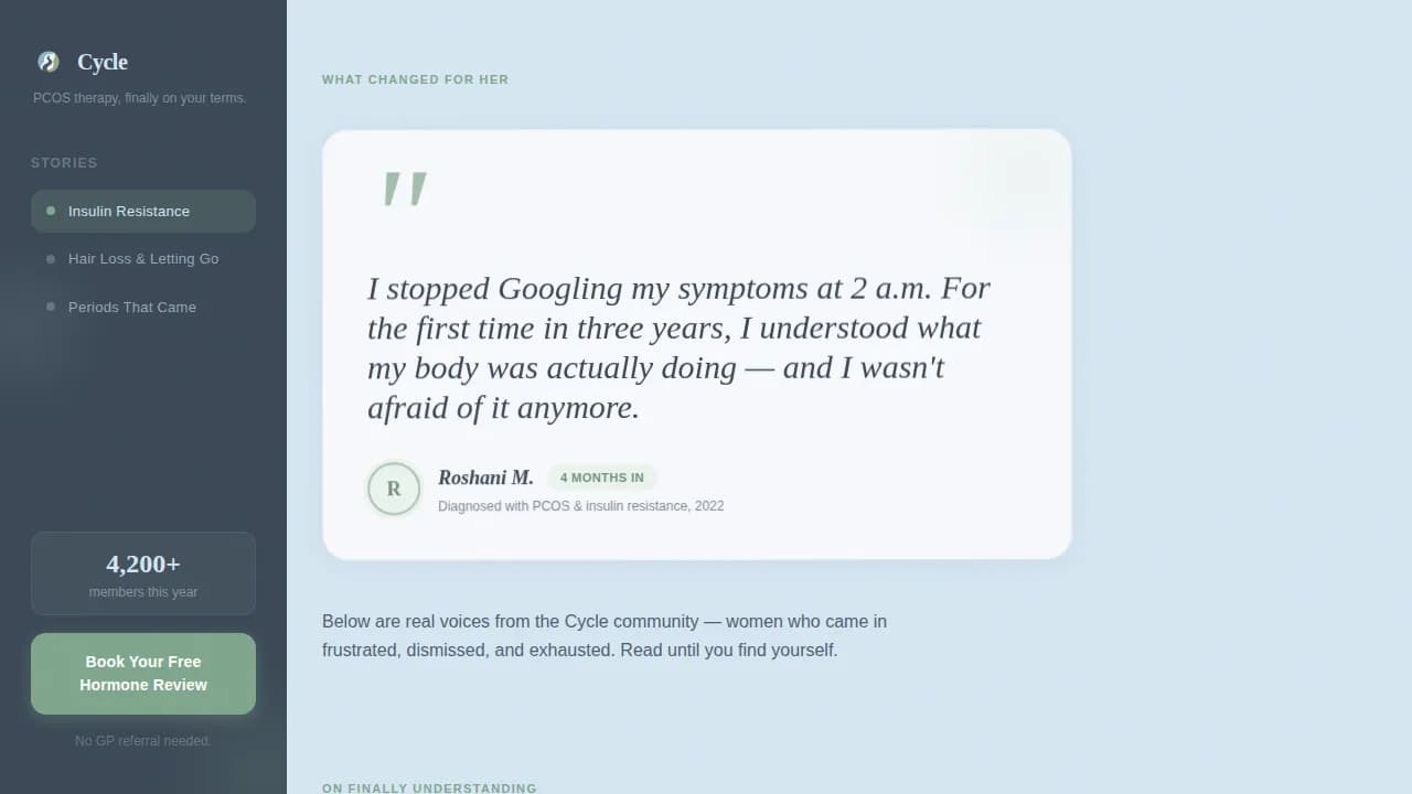 Cycle - Empowering PCOS Hormone Therapy Landing Page Template