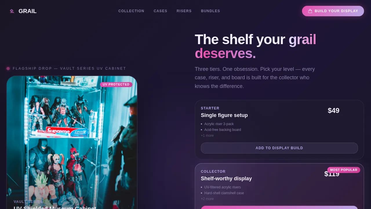 Grail — Vintage Enthusiast Marketplace Landing Page Template