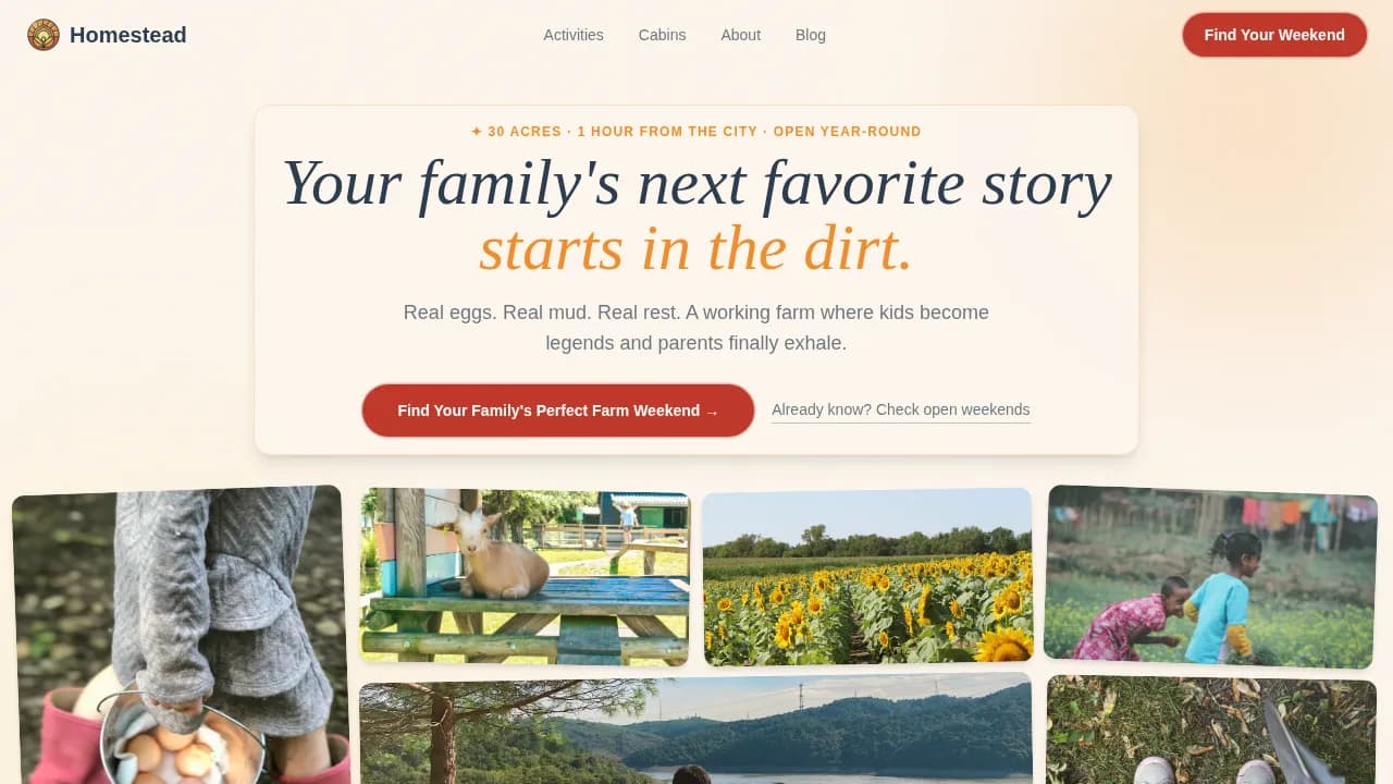 Homestead — Rustic Agritourism Landing Page Template