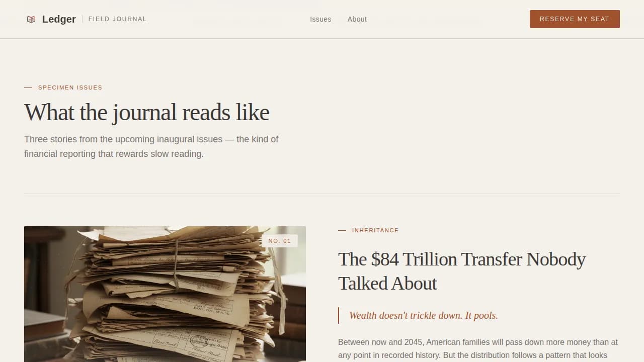 Ledger — Wealth Management Newsletter Landing Page Template