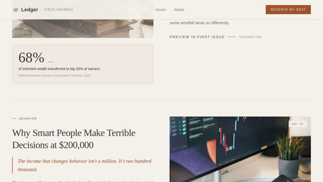 Ledger — Wealth Management Newsletter Landing Page Template