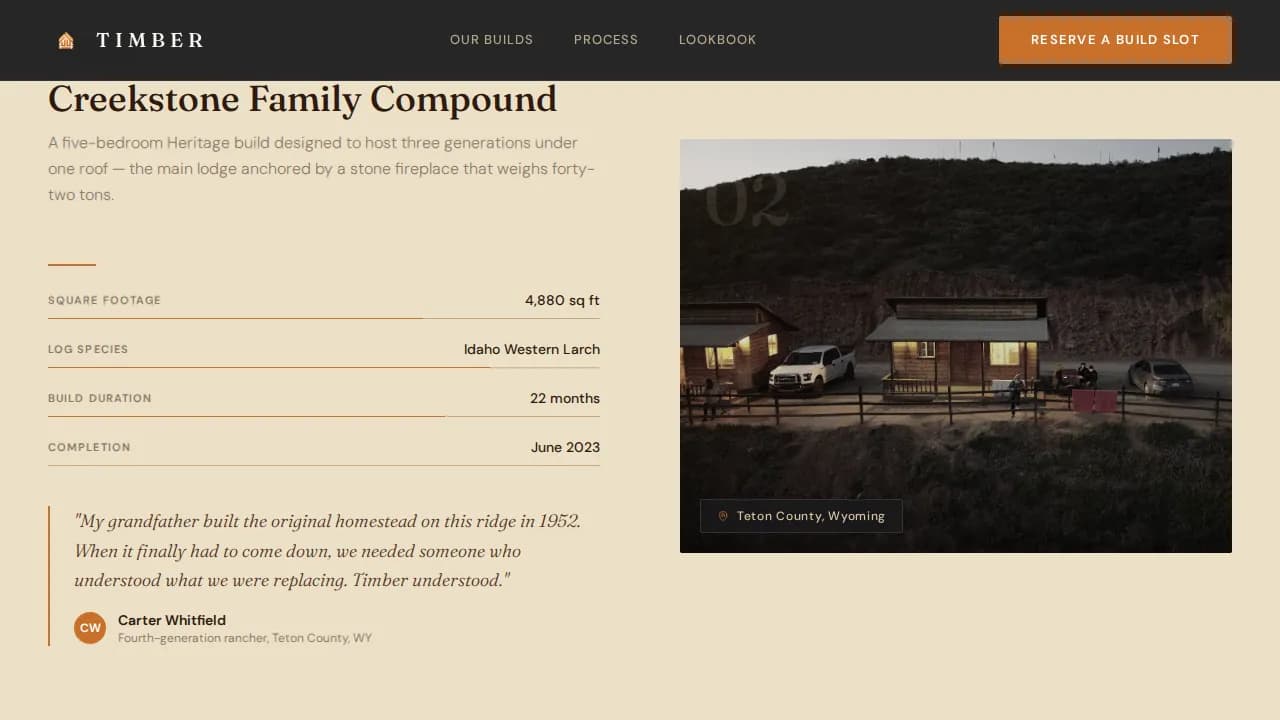 Cabin — Premium Log Home Developer Landing Page Template