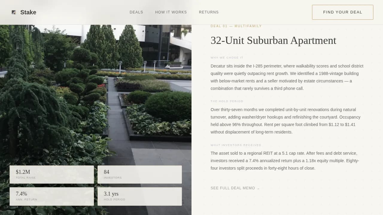 Stake — Accessible Property Investment Landing Page Template