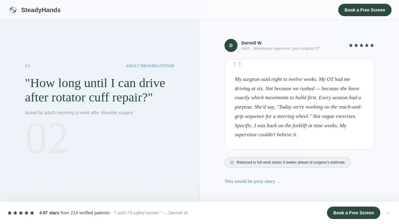 Steadyhands — Patient-Centric Therapy Landing Page Template