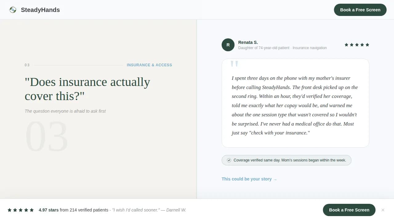 Steadyhands — Patient-Centric Therapy Landing Page Template