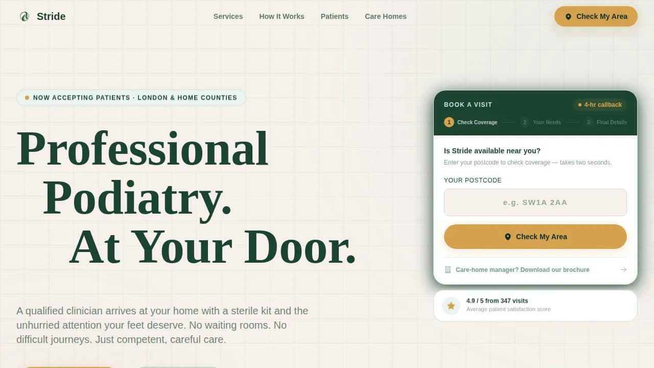 Stride — Convenient Podiatry Service Landing Page Template