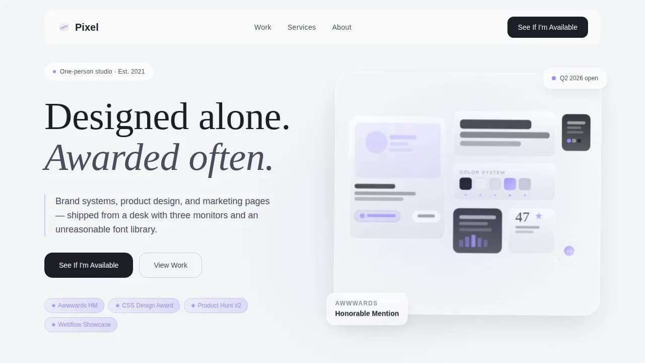 Pixel — Professional Freelance Design Landing Page Template