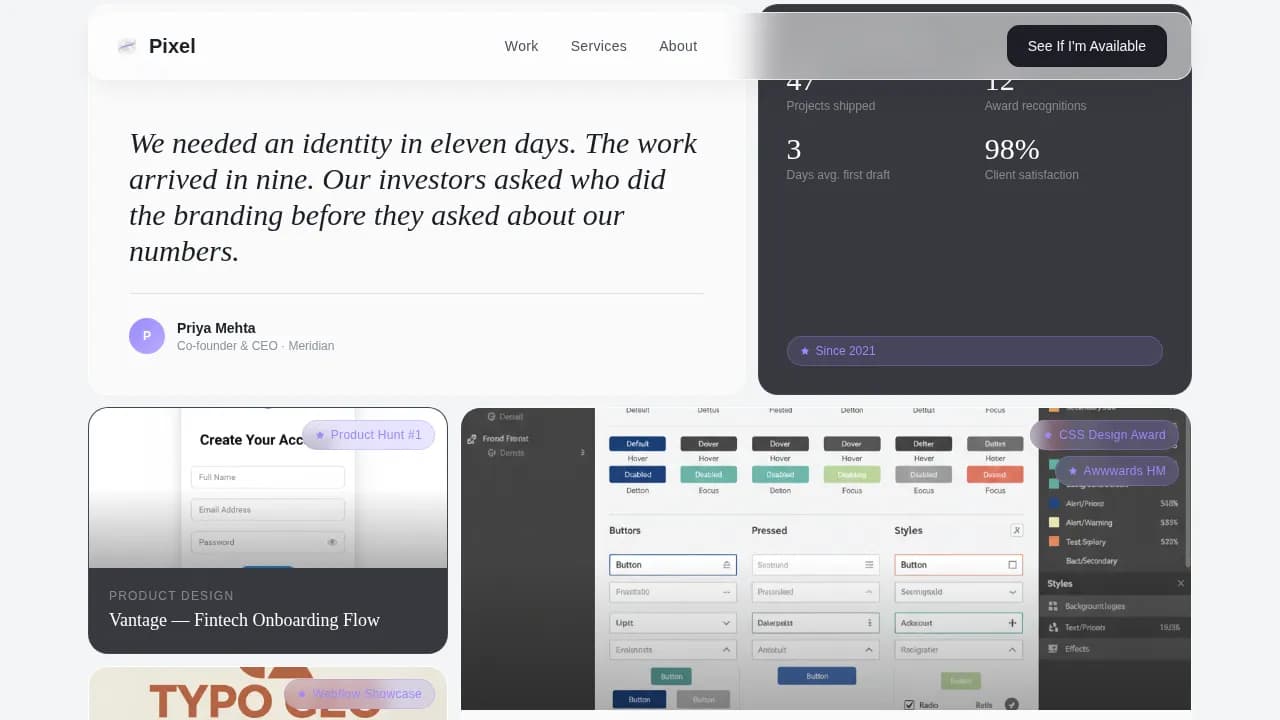 Pixel — Professional Freelance Design Landing Page Template