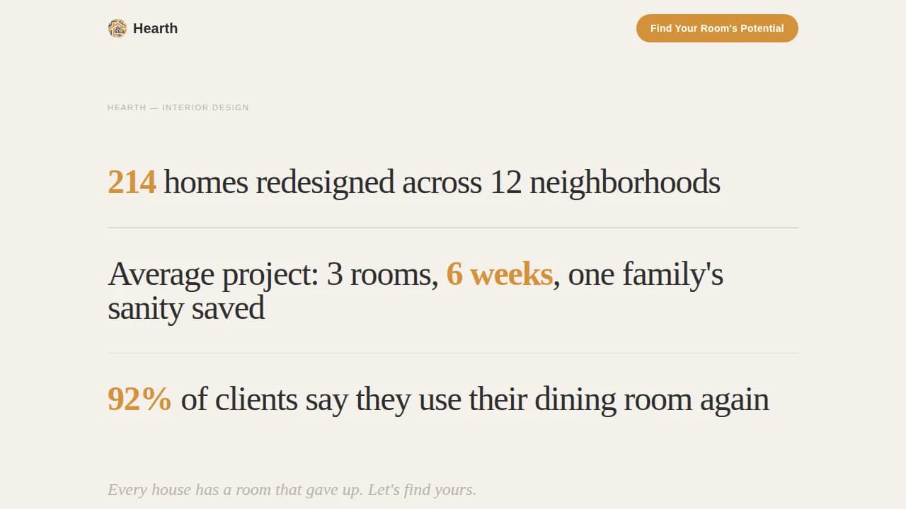 Hearth — Expert Home Design Consultation Landing Page Template
