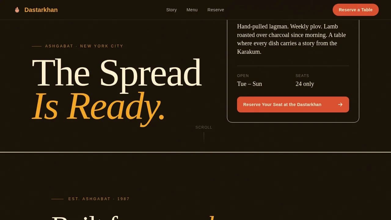 Dastarkhan — Premium Central Asian Dining Landing Page Template