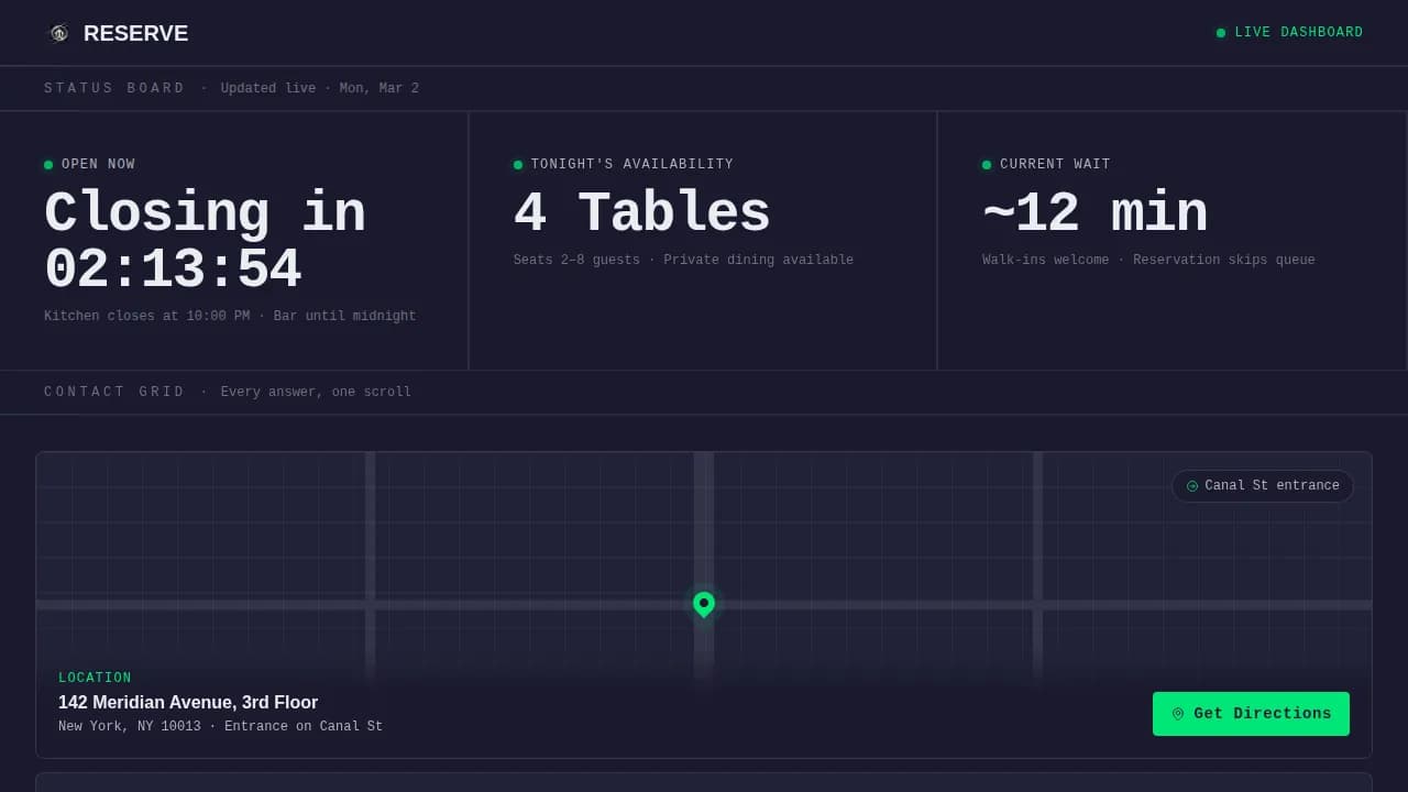 Restaurant Contact & Reservations Command Center Website Template