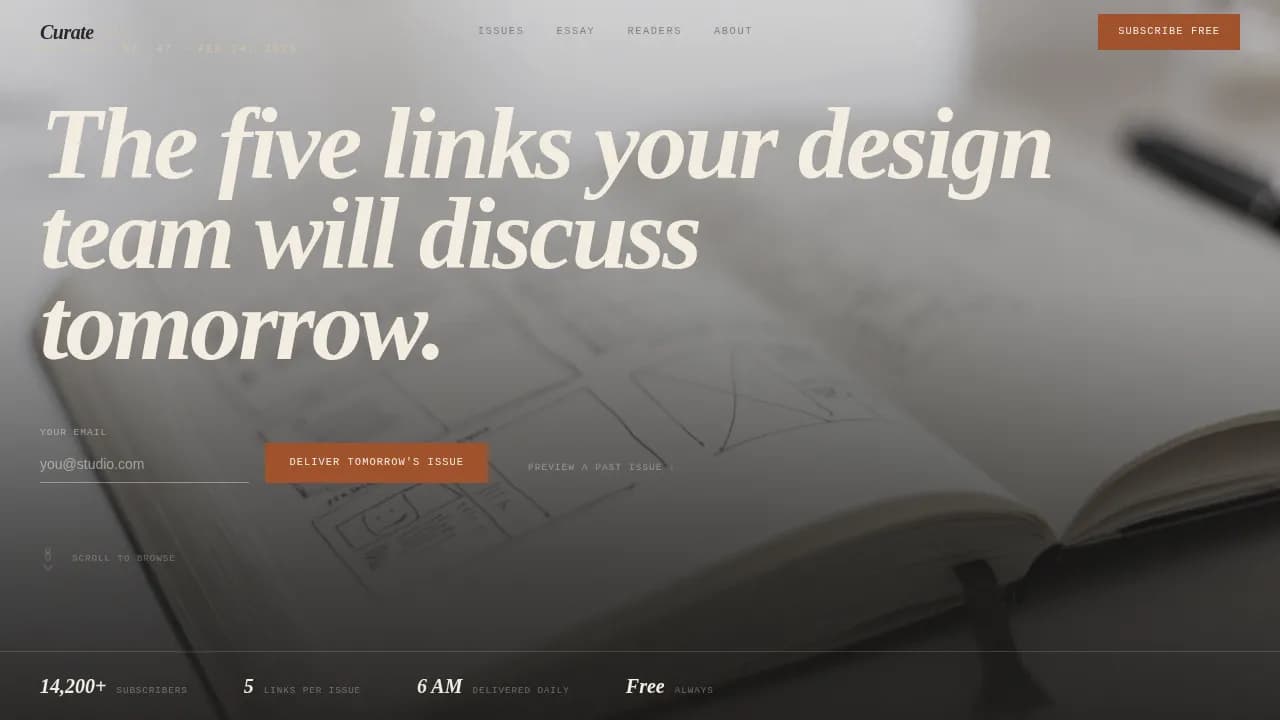Curate — Elegant Design Insights Newsletter Landing Page Template