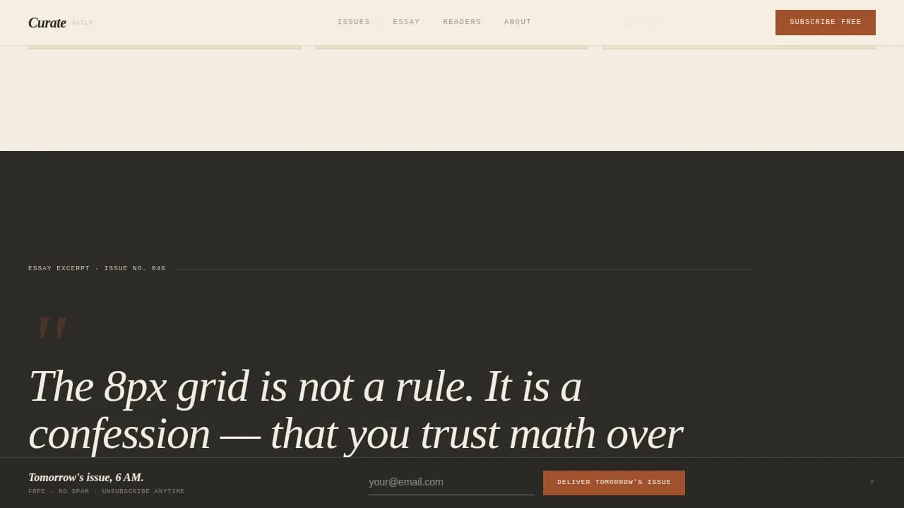 Curate — Elegant Design Insights Newsletter Landing Page Template