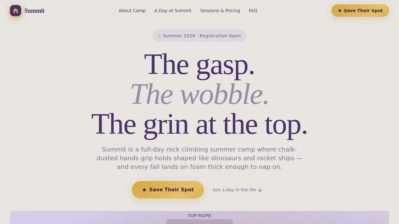 Peakadventure — Youth Climbing Camp Landing Page Template