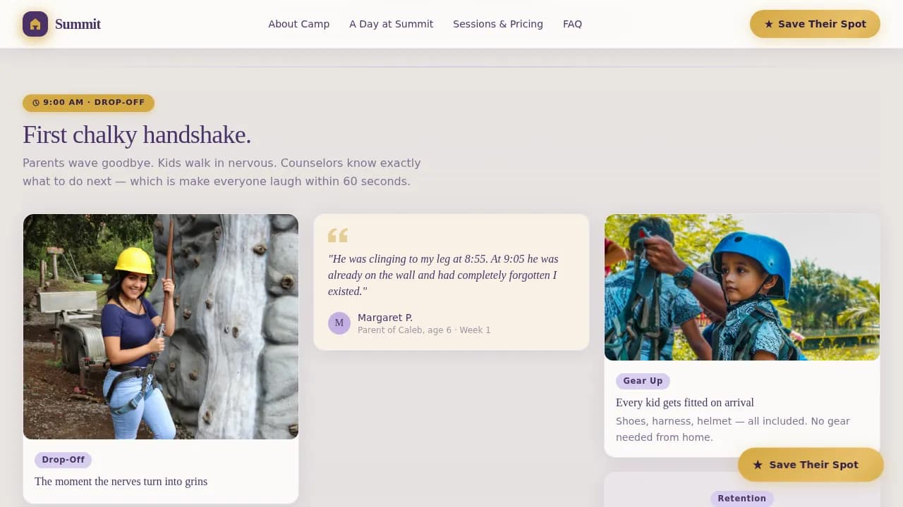 Peakadventure — Youth Climbing Camp Landing Page Template