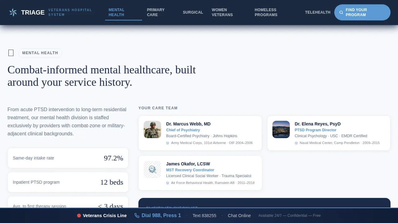 Triage - Veterans Hospital Care Landing Page Template