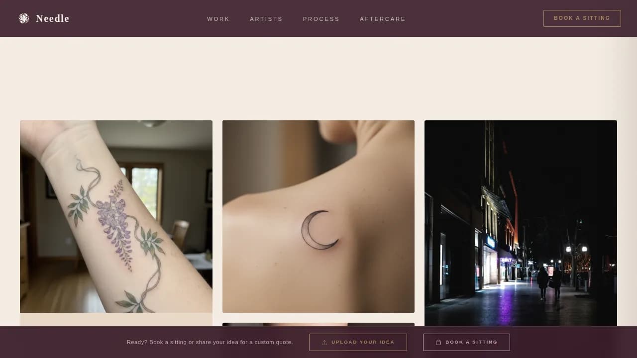 Inkline — Minimalist Tattoo Portfolio Landing Page Template