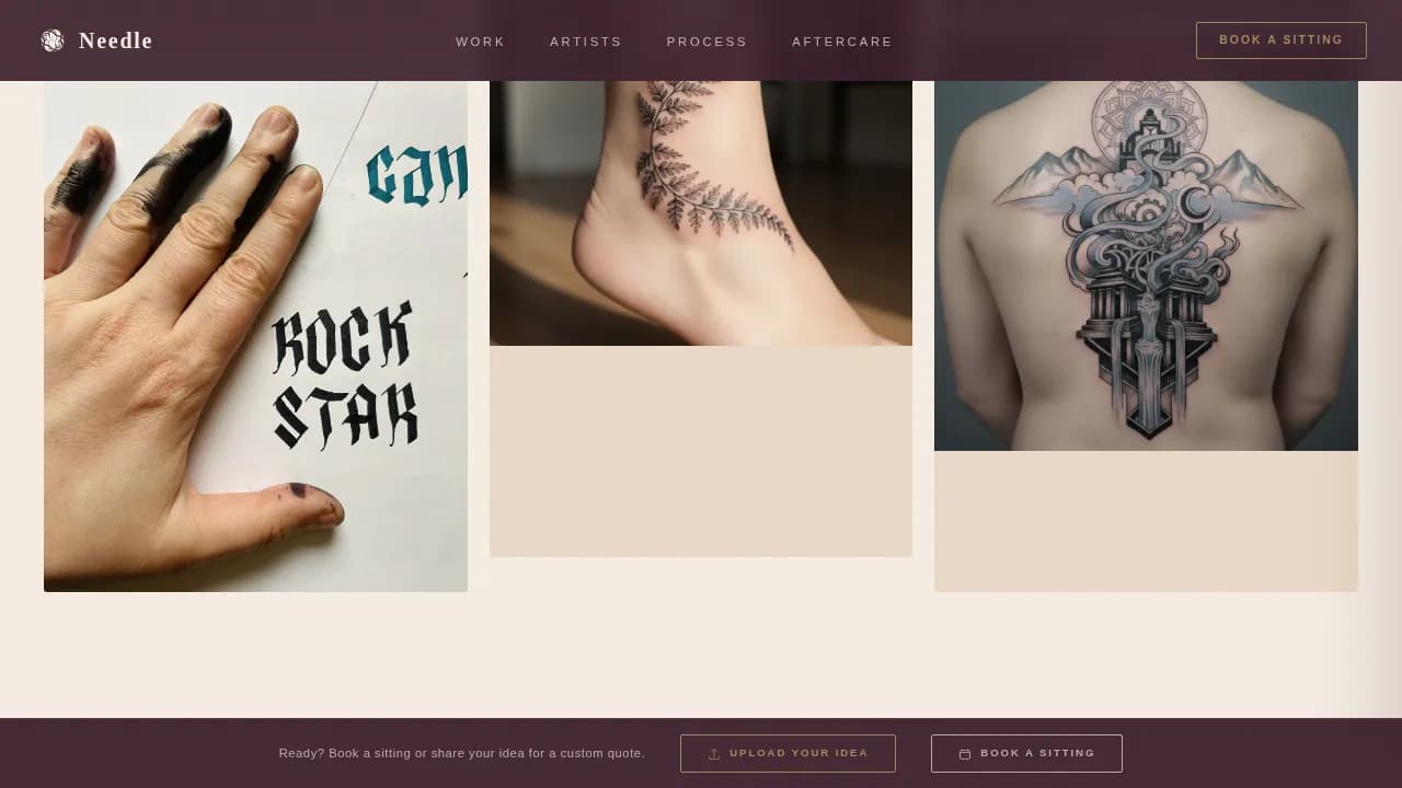Inkline — Minimalist Tattoo Portfolio Landing Page Template