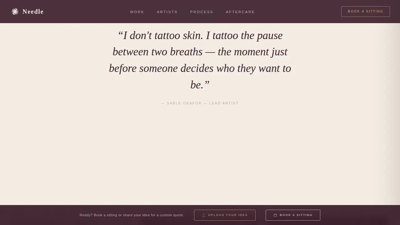 Inkline — Minimalist Tattoo Portfolio Landing Page Template