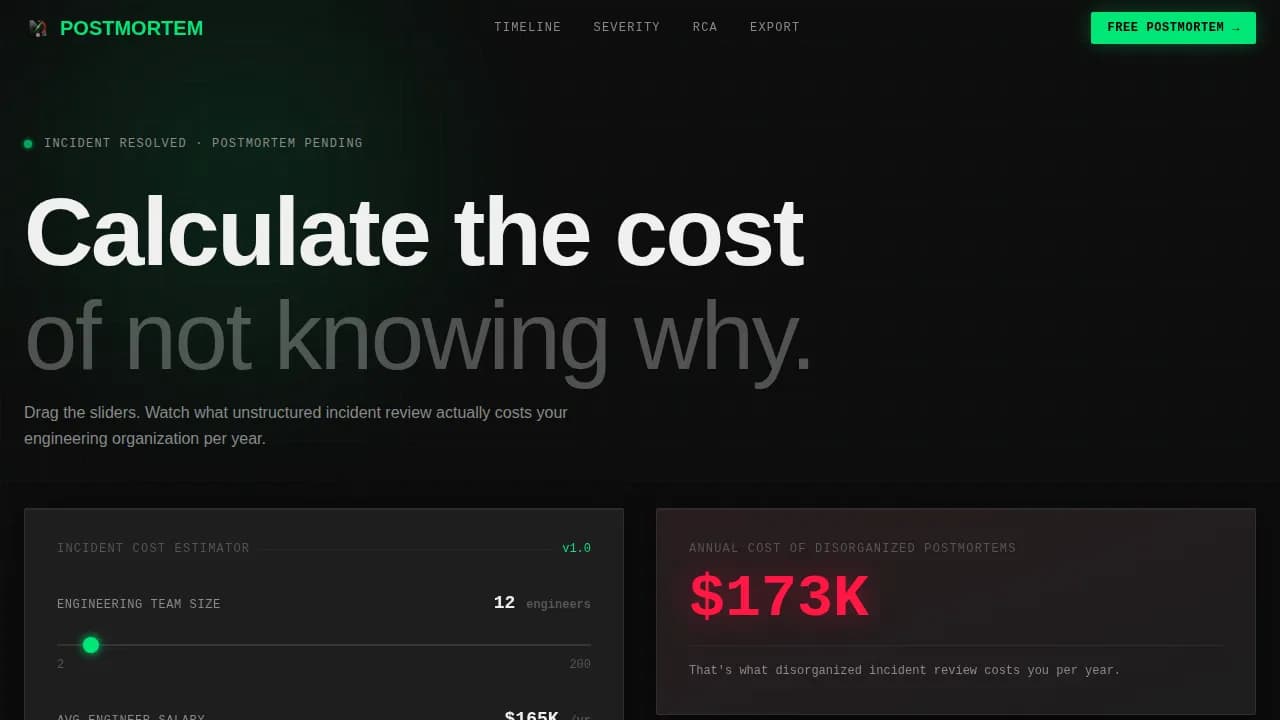 Postmortem - Incident Cost Estimator RCA Landing Page Template