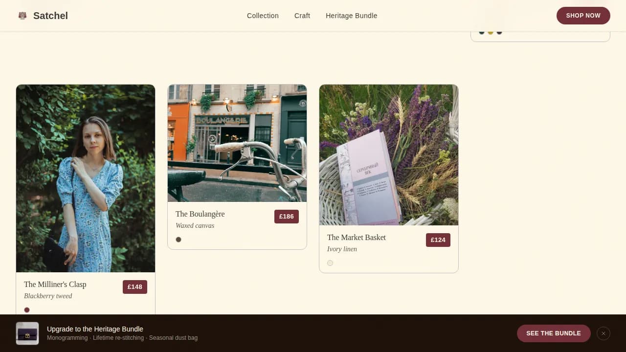 Satchel — Bold Cottagecore Landing Page Template