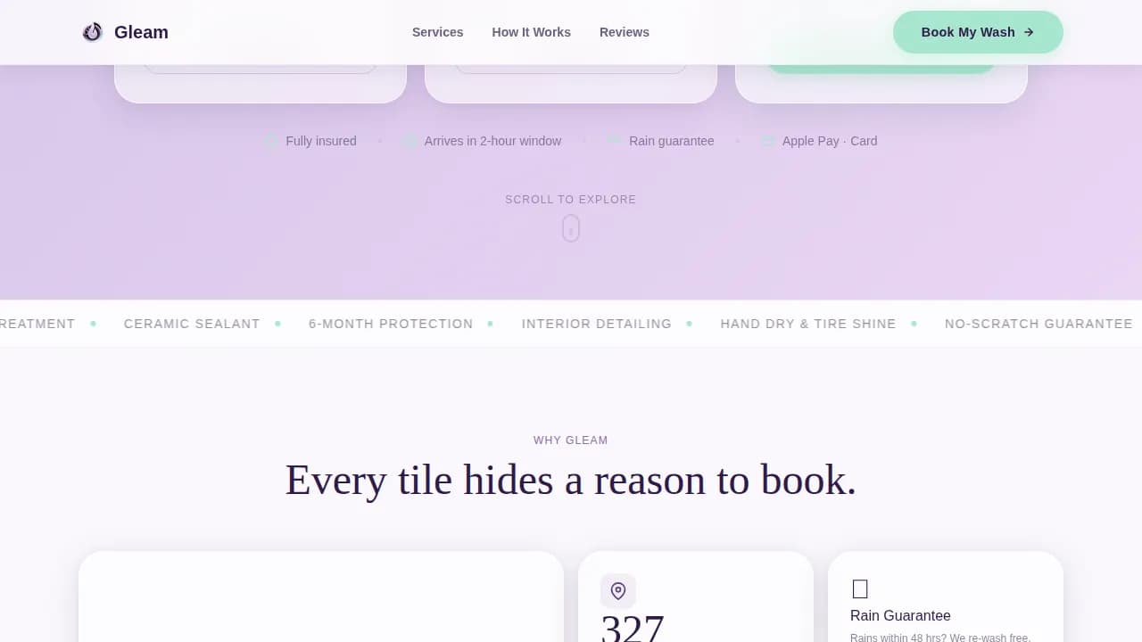 Gleam — Elite Mobile Detailing Landing Page Template