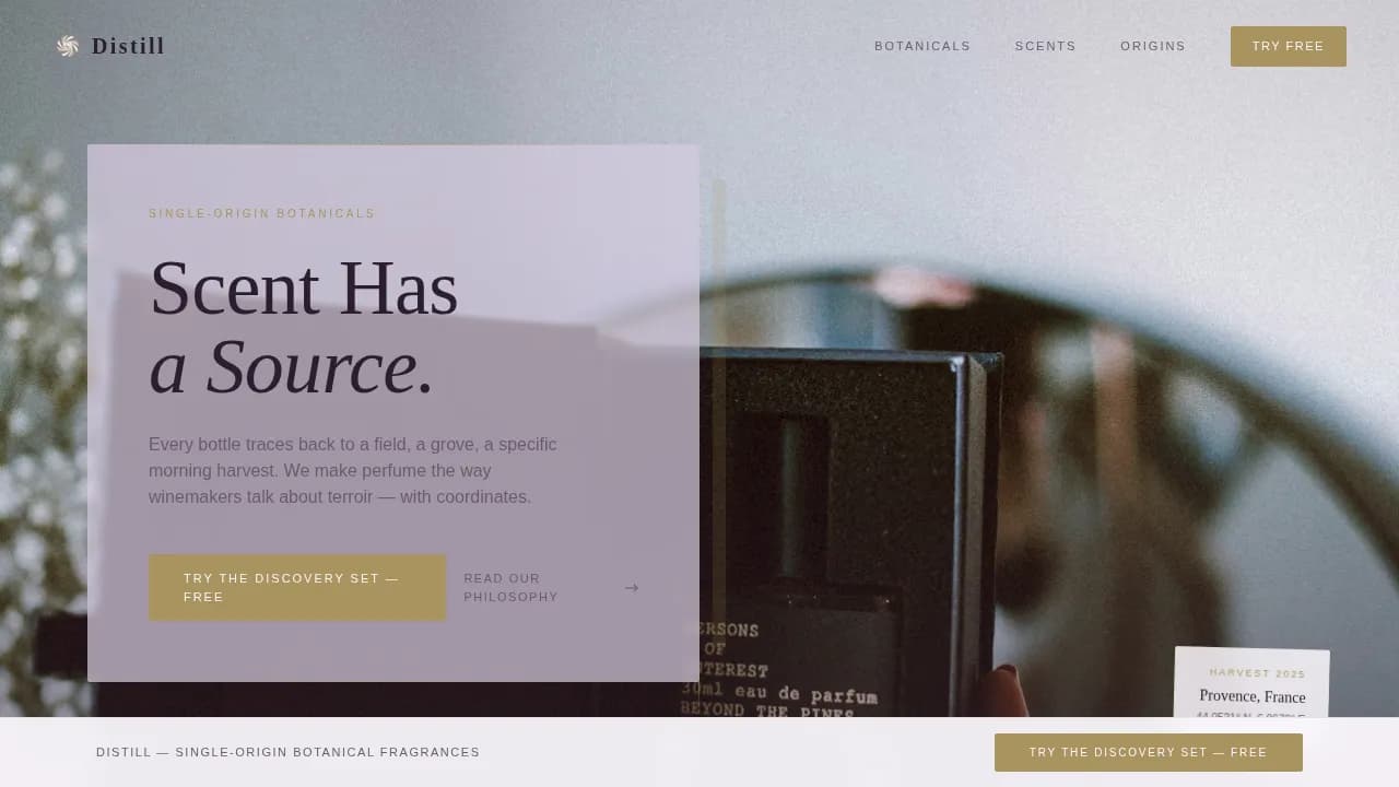 Distill — Artisanal Fragrance Creation Landing Page Template