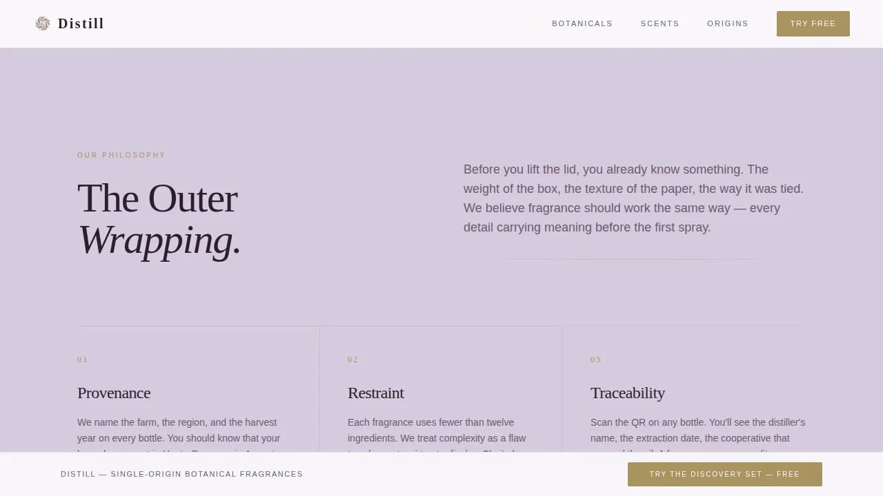 Distill — Artisanal Fragrance Creation Landing Page Template