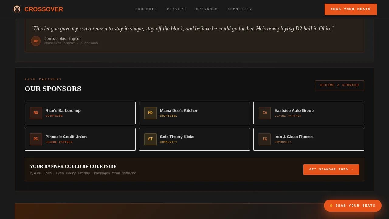 Semi-Pro Basketball League Ticket Sales Website Template