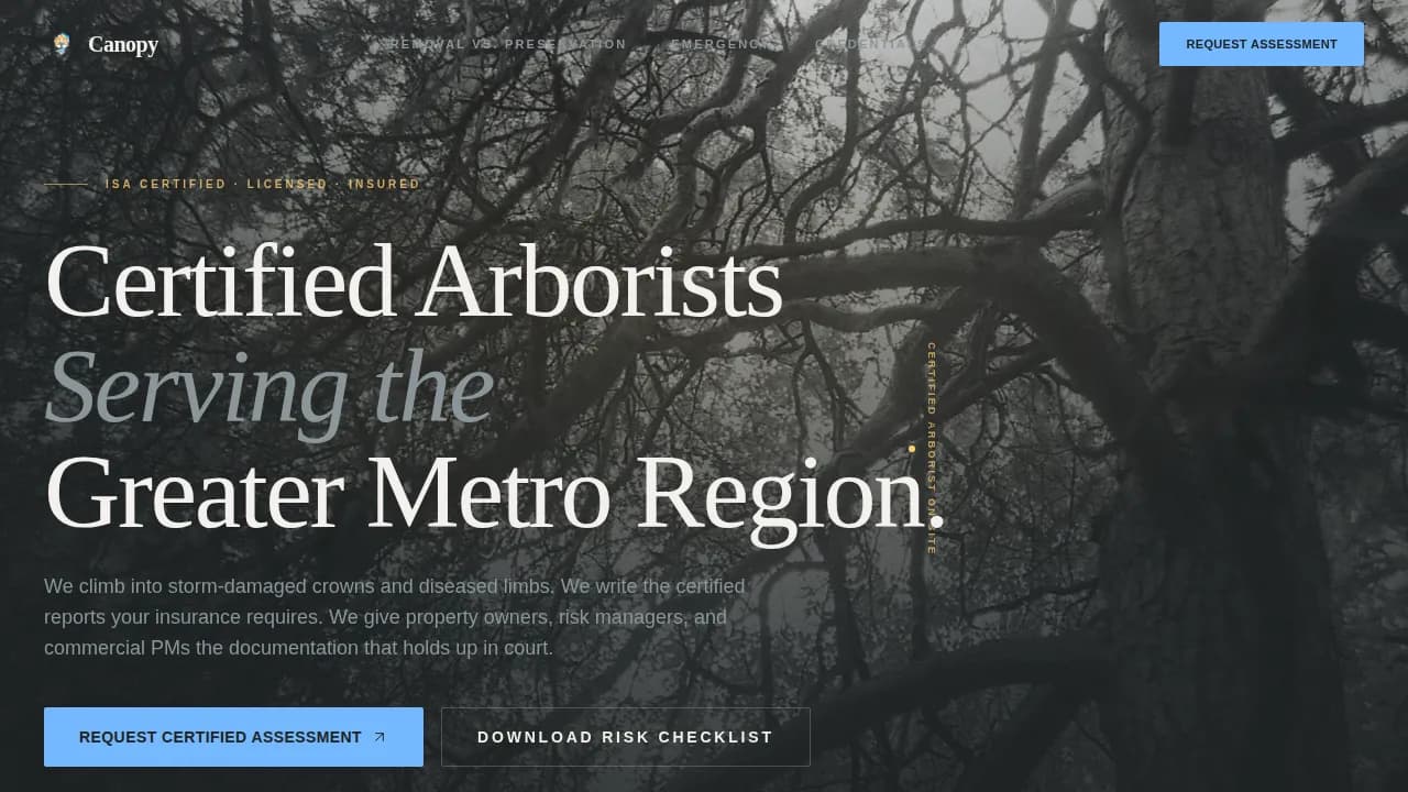Canopy — Risk Arborist Landing Page Template