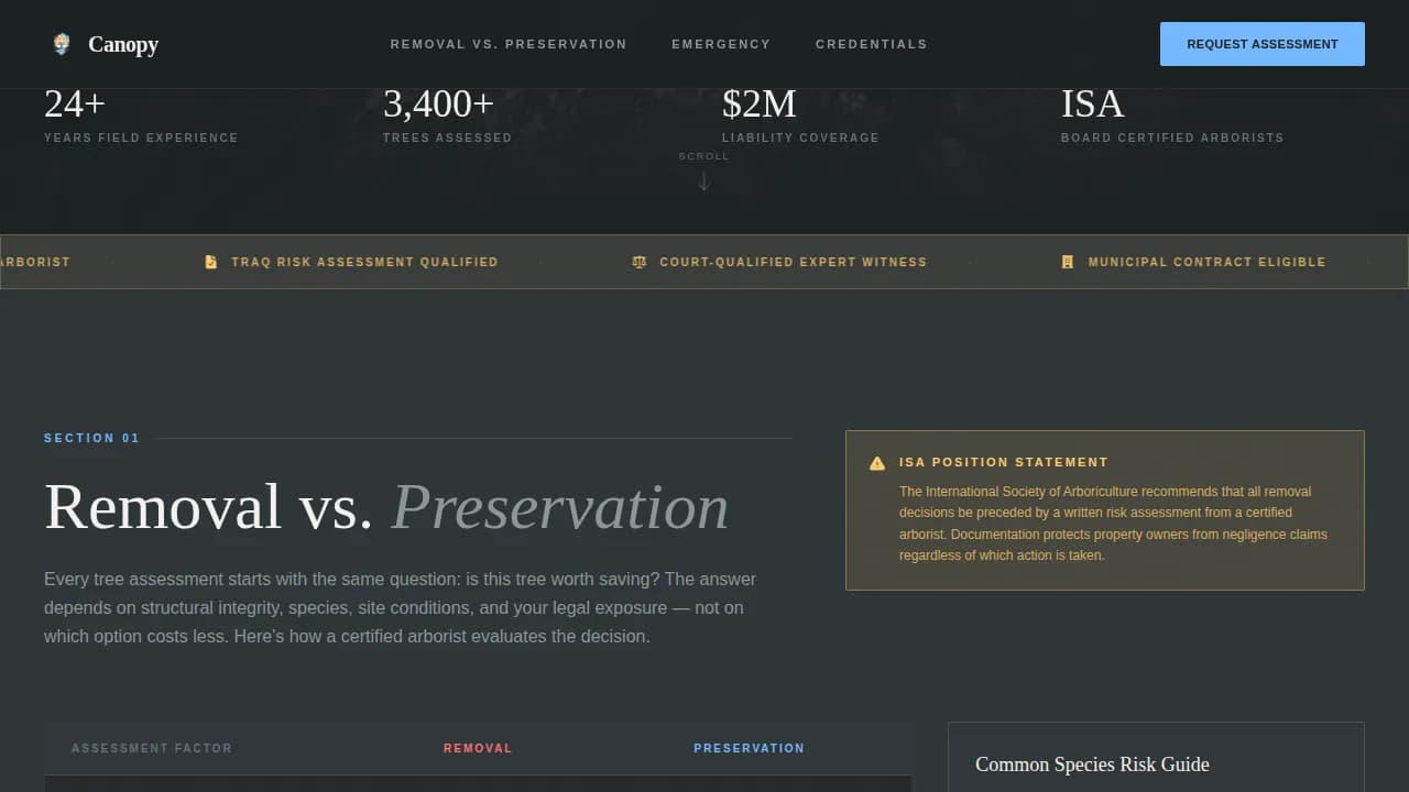 Canopy — Risk Arborist Landing Page Template