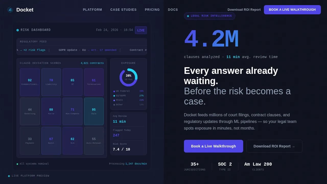 Docket — Intelligent Legal Compliance Landing Page Template