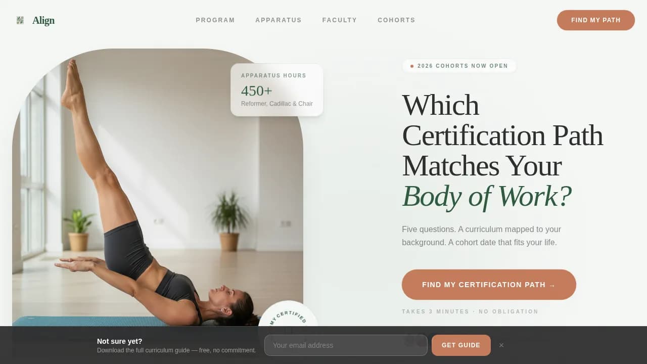 Zenflow — Certified Pilates Discovery Landing Page Template