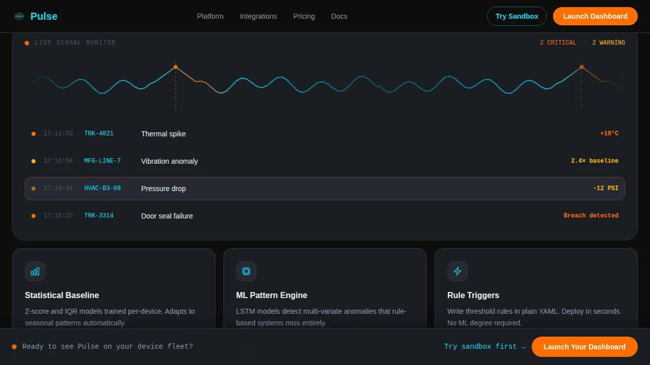Pulse - Real-Time IoT Analytics Dashboard Landing Page Template